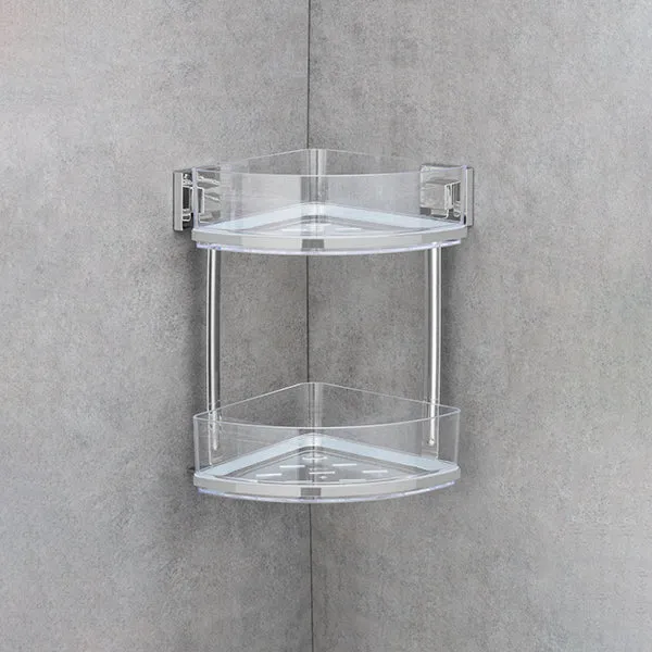 Étagère d'angle en acier inox Vacuum-Loc® Quadro 2 niveaux Wenko by Maximex