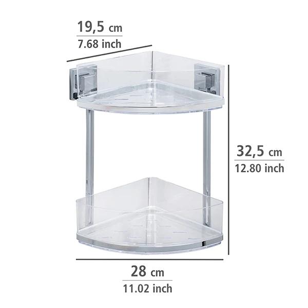 Étagère d'angle en acier inox Vacuum-Loc® Quadro 2 niveaux Wenko by Maximex