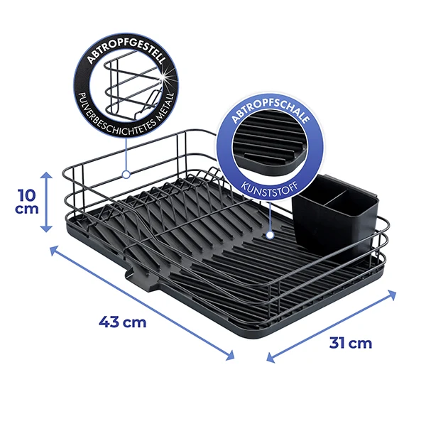 Égouttoir vaisselle noir avec tapis égouttoir Wenko by Maximex