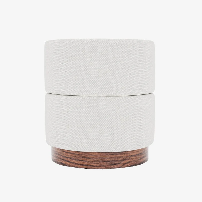 Auguste Pouf cylindrique en tissu chenille blanc