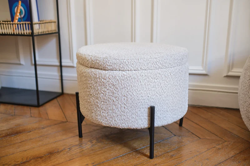 Angelo Pouf coffre en tissu bouclette cr me