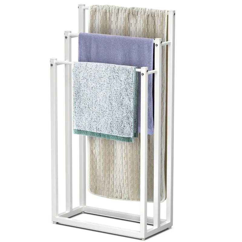 Porte serviettes sur pied autoportant 3 niveaux blanc