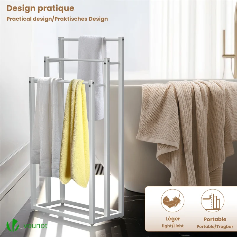 Porte serviettes sur pied autoportant 3 niveaux blanc