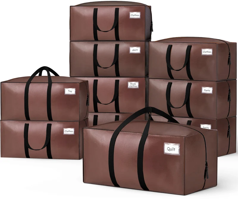 Lot de 10 sacs de demenagement grand format avec sangles et poignee marron