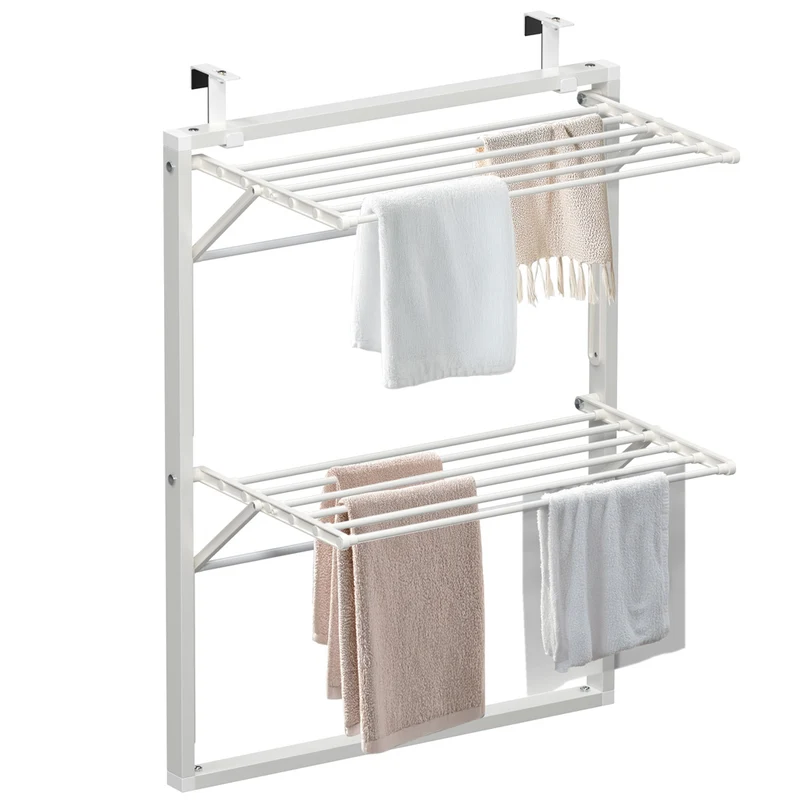 Étendoir à linge mural suspendu pliable Blanc