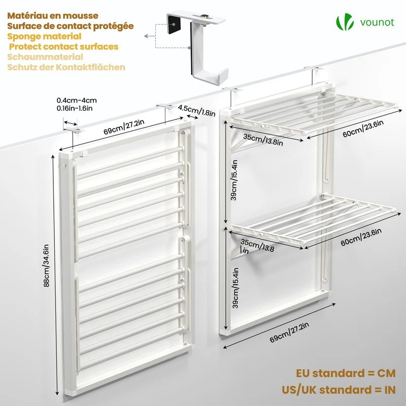 Étendoir à linge mural suspendu pliable Blanc