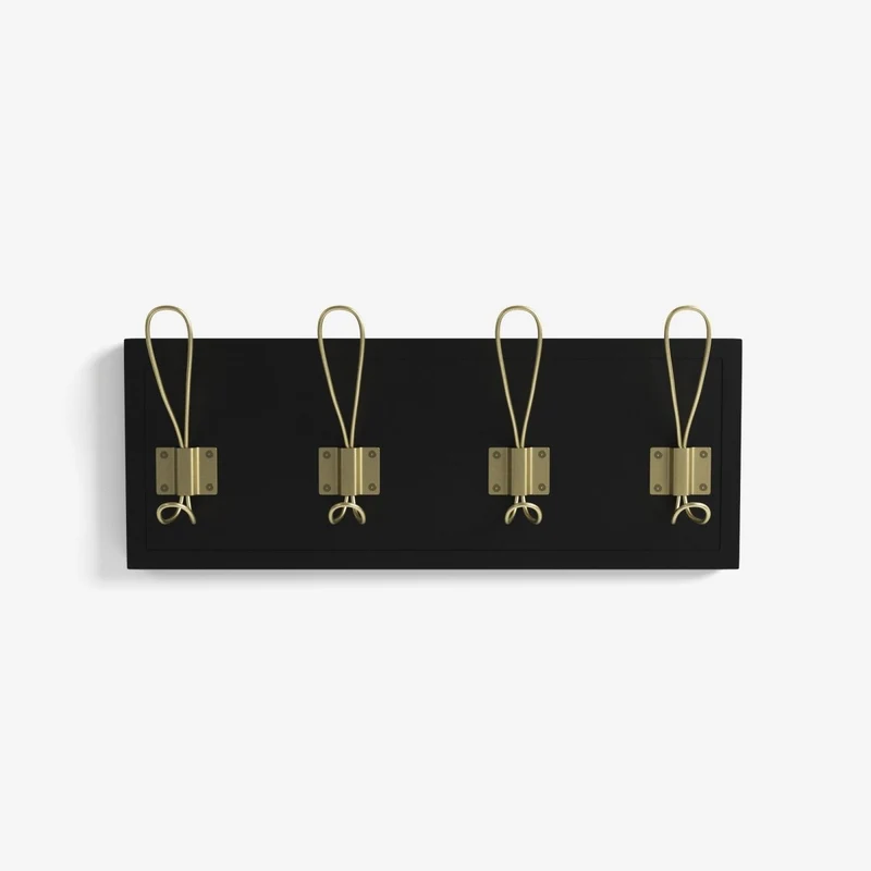 Patère en bois et métal noir et or