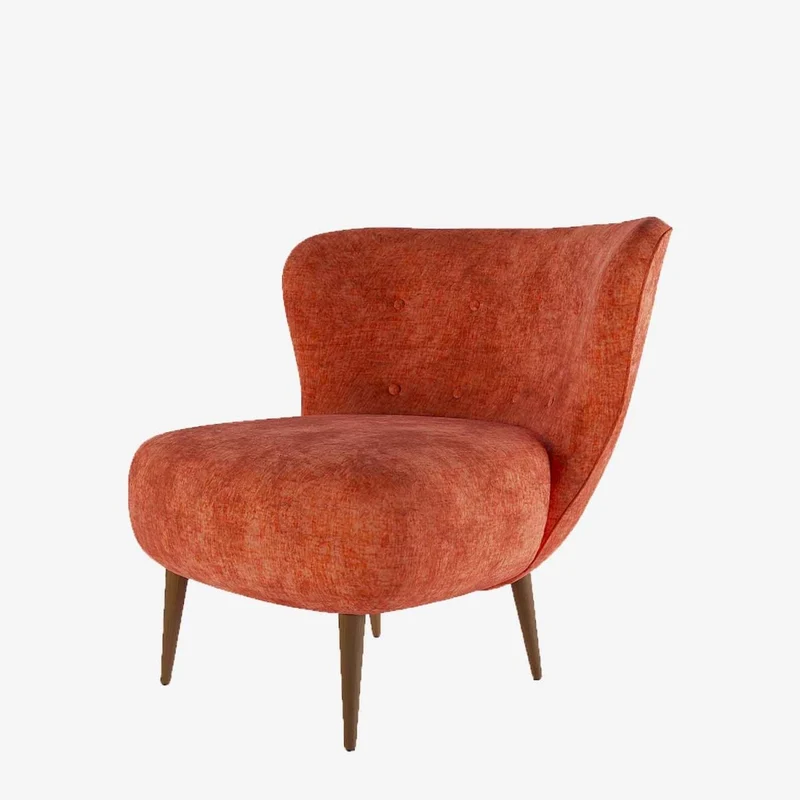 Fauteuil en velours ocre et bois