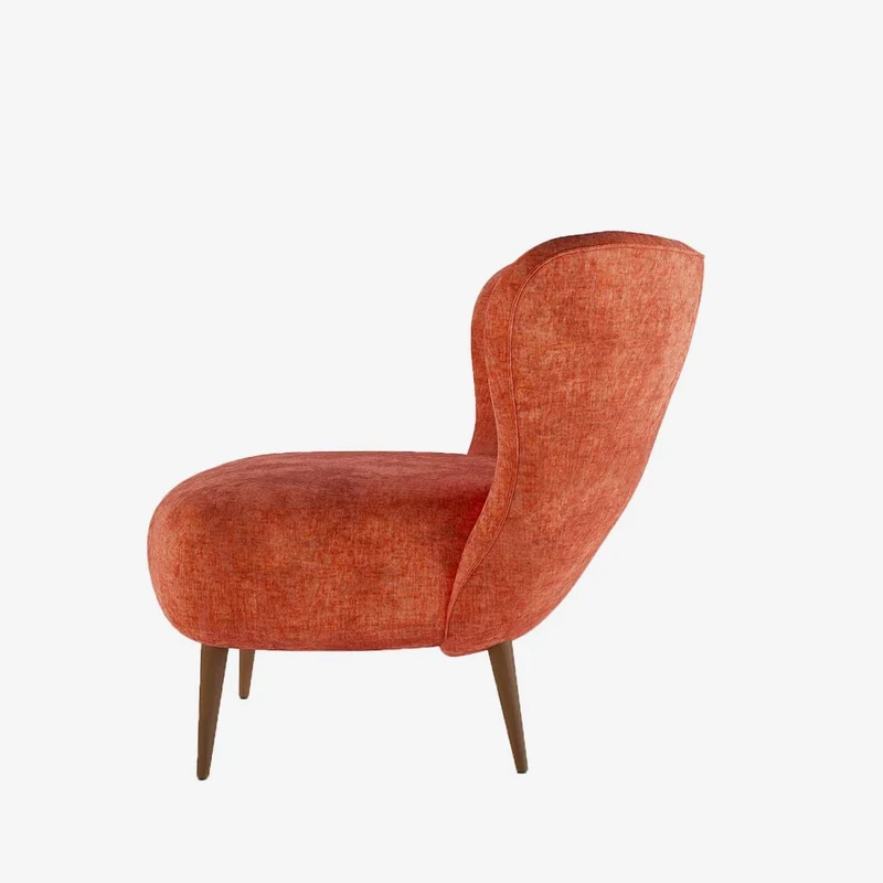 Fauteuil en velours ocre et bois
