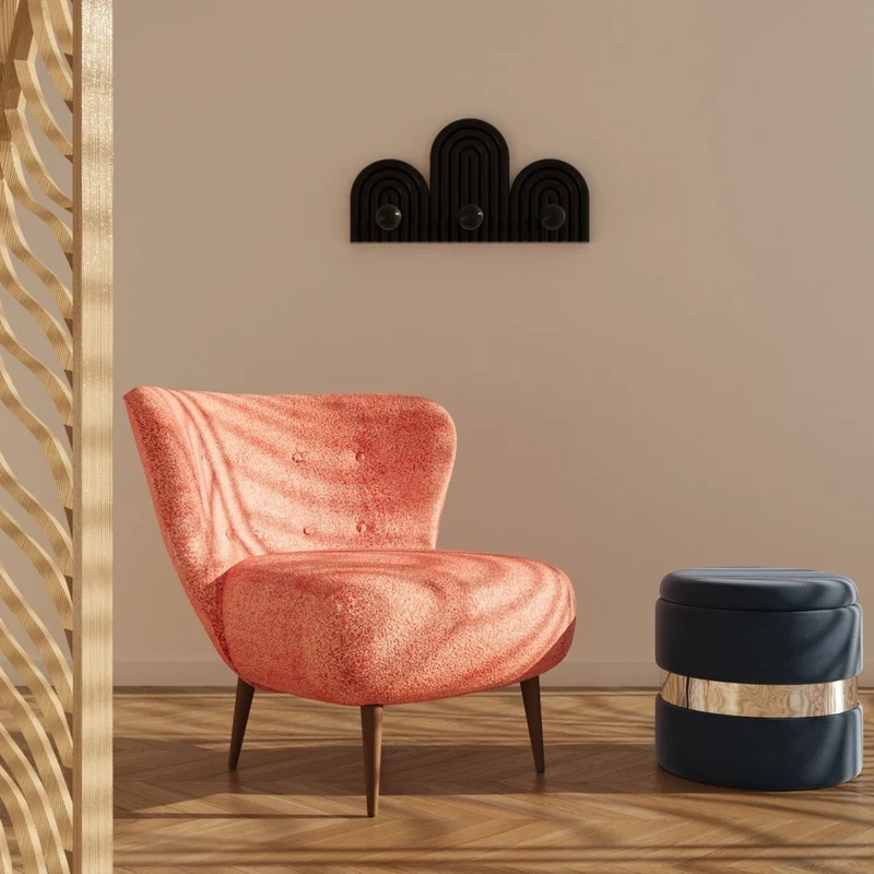 Fauteuil en tissu bouclette rose et bois