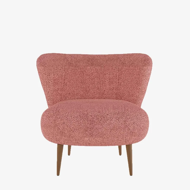 Fauteuil en tissu bouclette rose et bois
