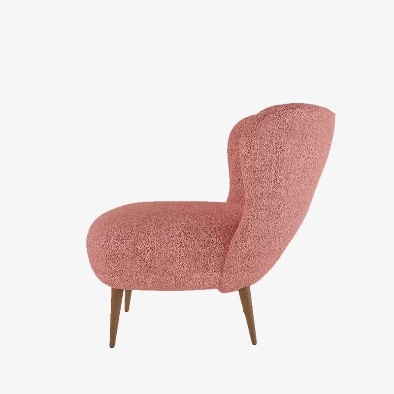 Fauteuil en tissu bouclette rose et bois