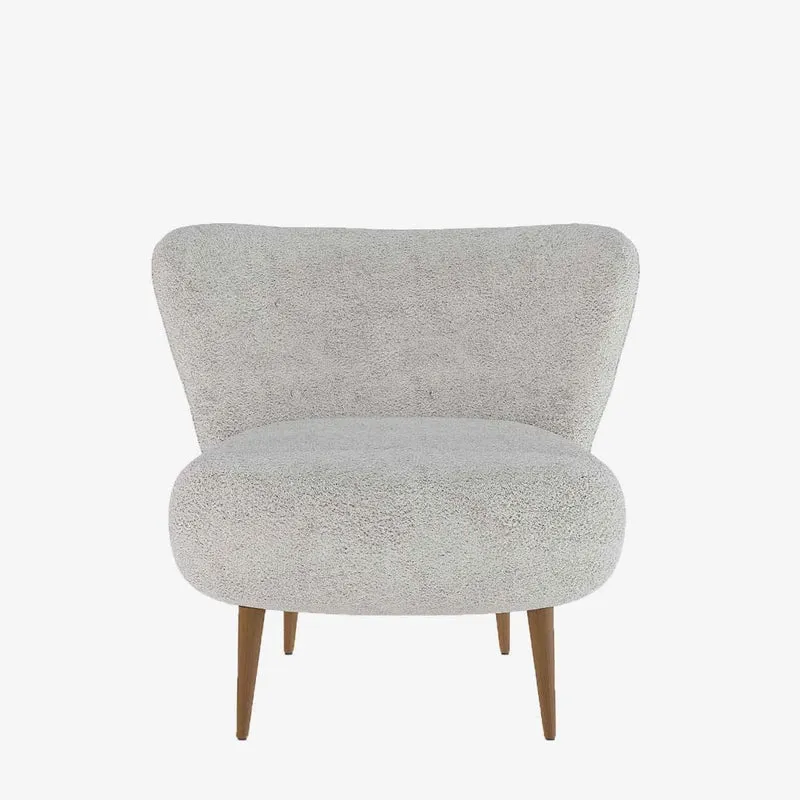 Fauteuil en tissu bouclette gris-cr me et bois