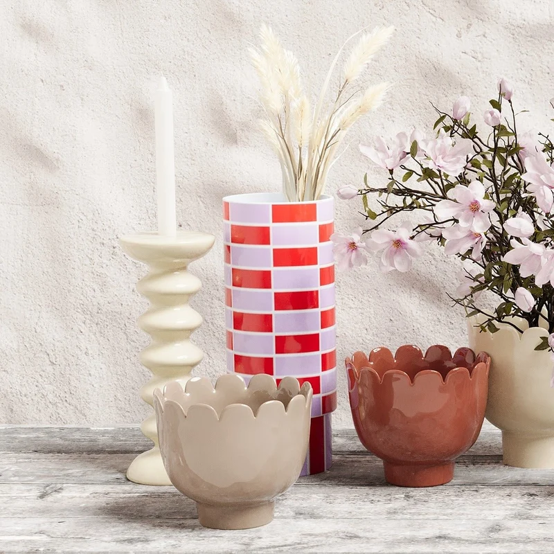 Vase céramique tube à damier rouge Sofia