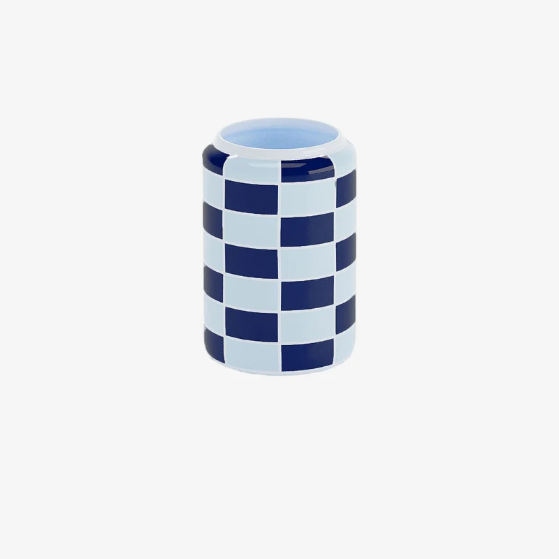 Vase cylindrique damier c ramique bleue Macao
