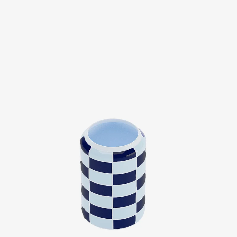Vase cylindrique damier c ramique bleue Macao