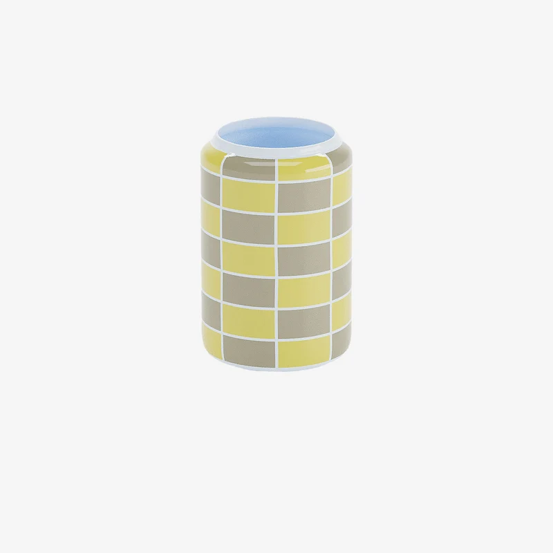 Vase cylindrique damier c ramique jaune Macao