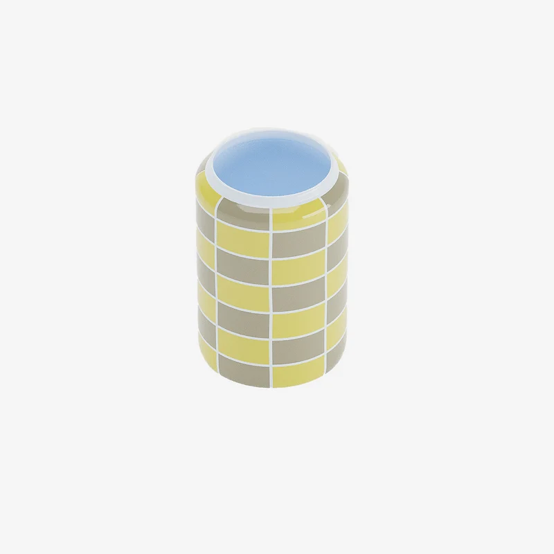 Vase cylindrique damier c ramique jaune Macao