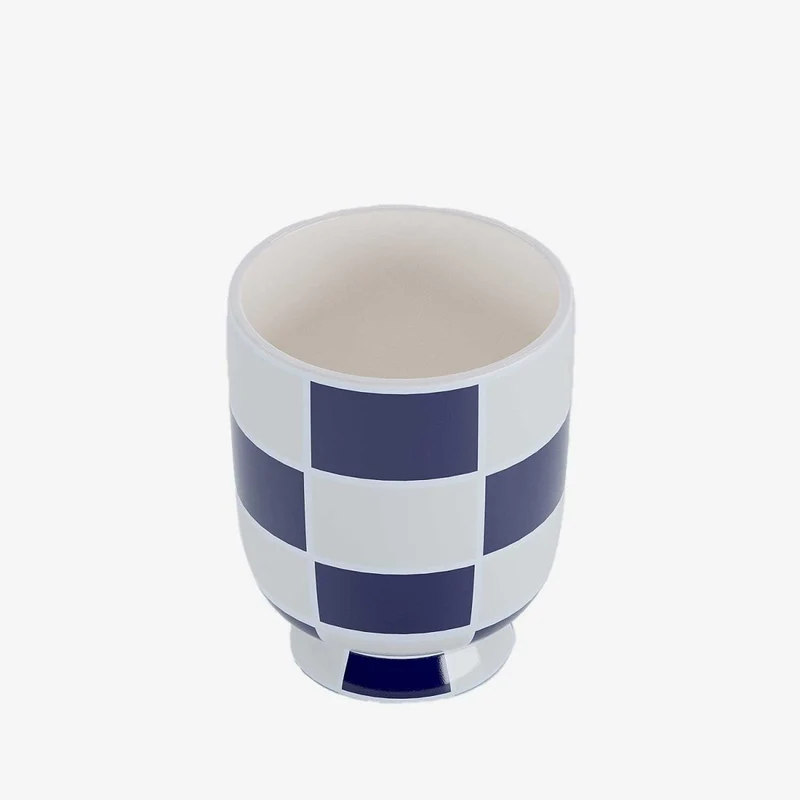Vase d coratif en c ramique damier bleu Gen ve