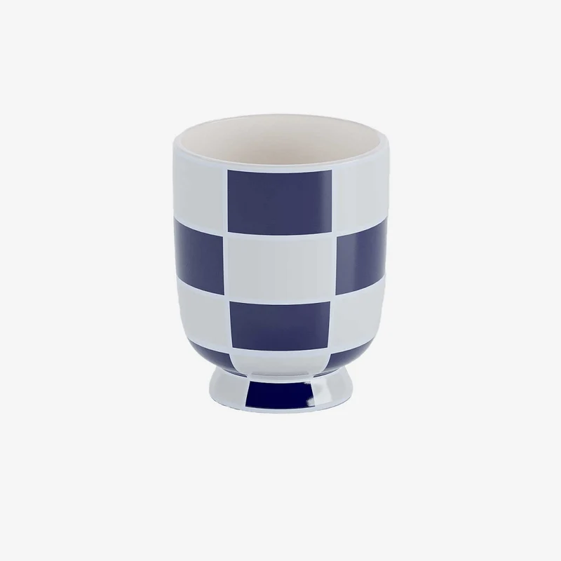 Vase d coratif en c ramique damier bleu Gen ve