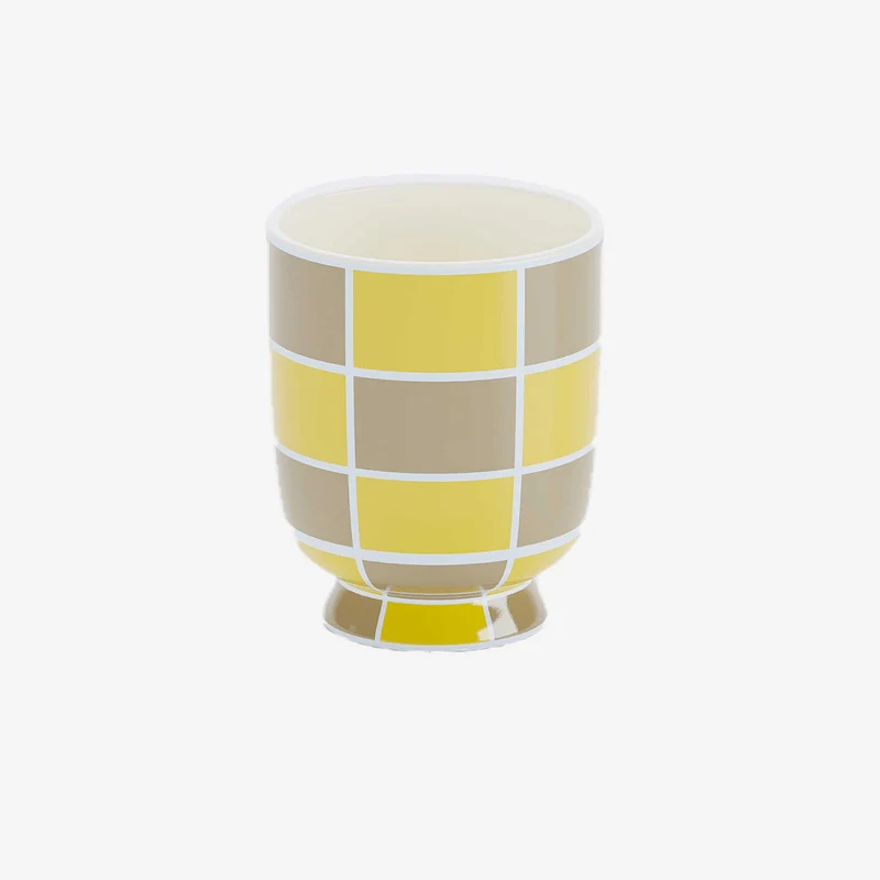 Vase d coratif en c ramique damier jaune Gen ve