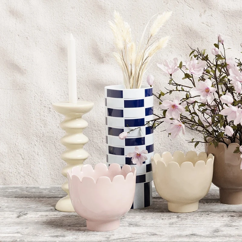 Vase c ramique tube damier bleu Sofia