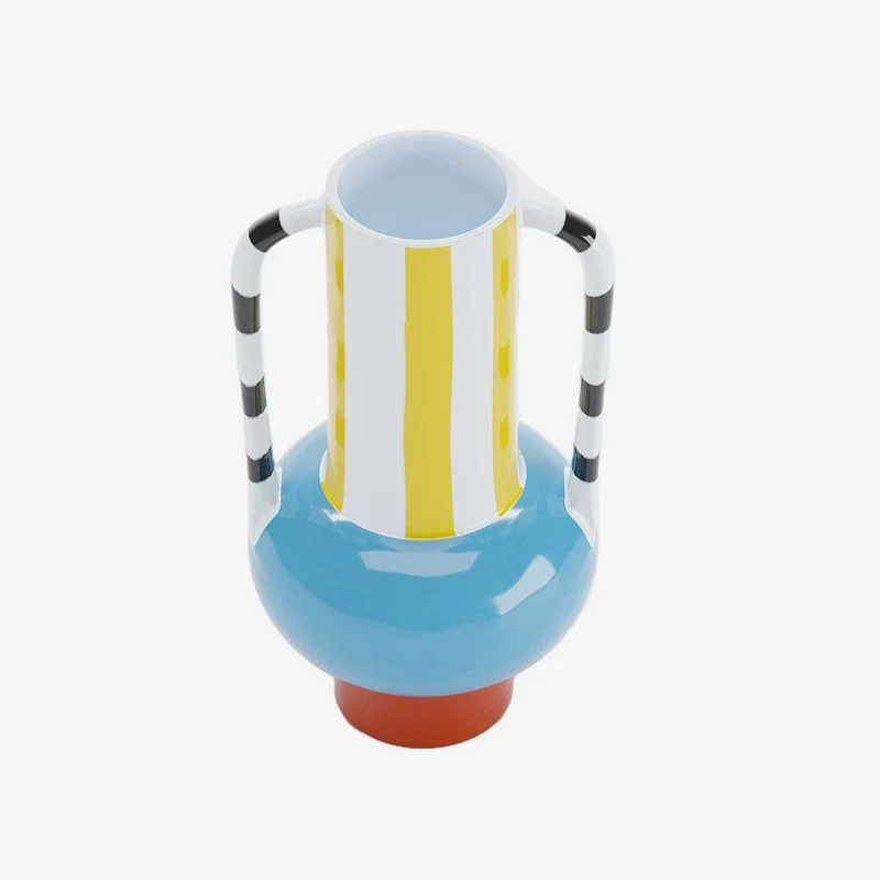 Vase d coratif en c ramique ray e avec poign e Cassis