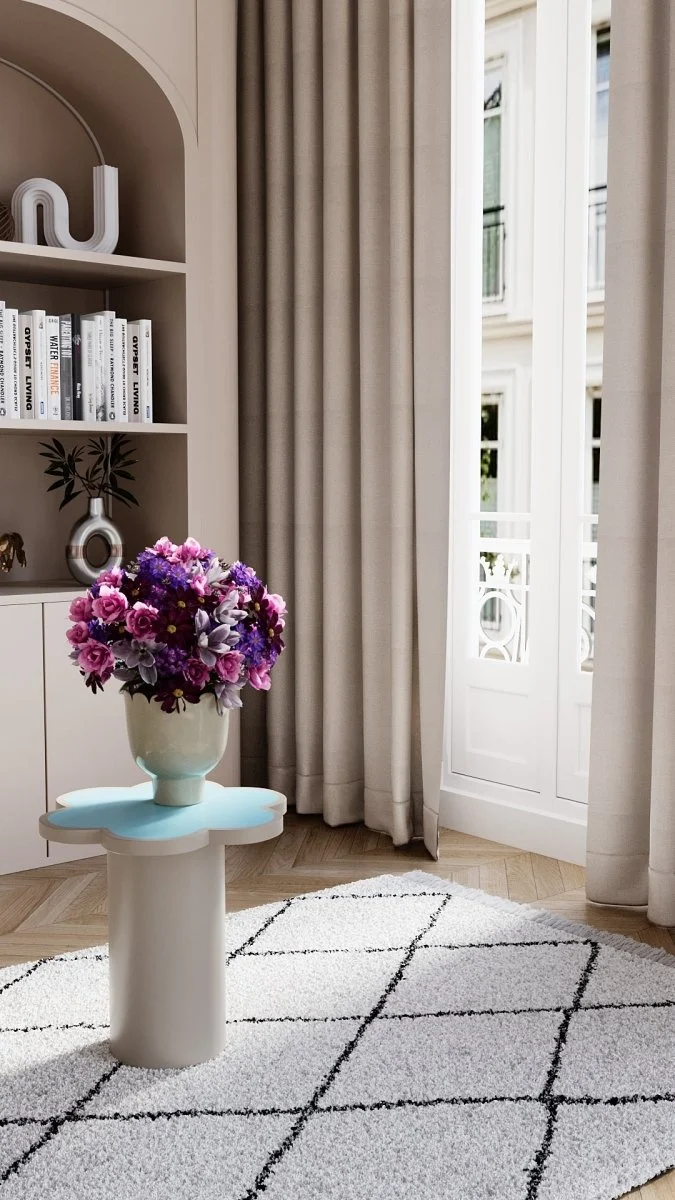 Table d'appoint fleur coloris bleu Flora