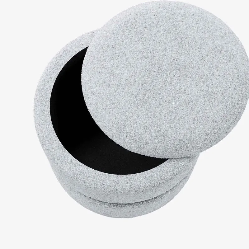 Pouf rond en tissu et métal avec rangement