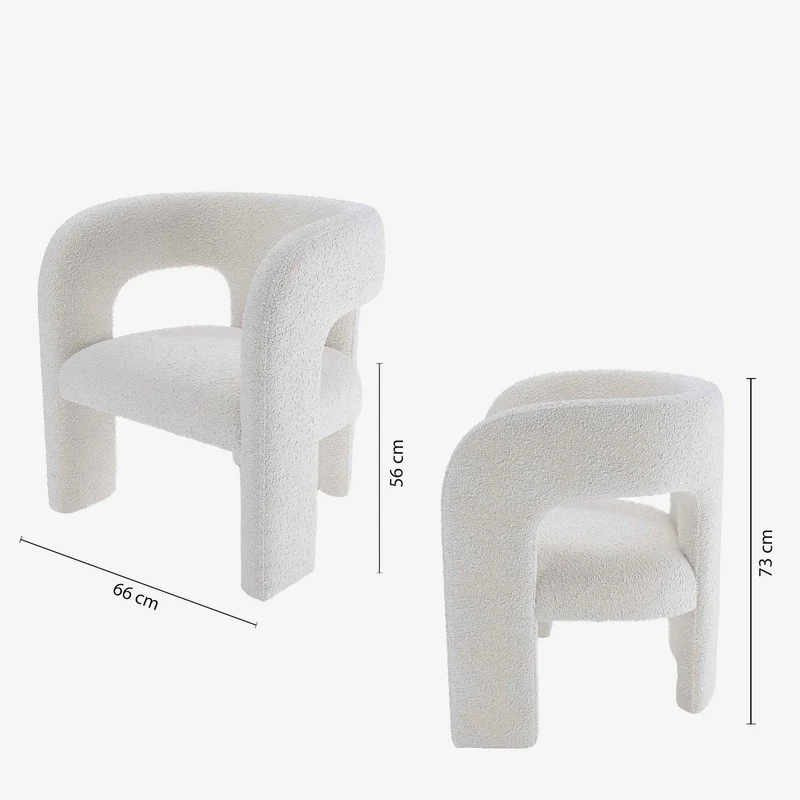 Fauteuil de salle à manger en bouclette blanche