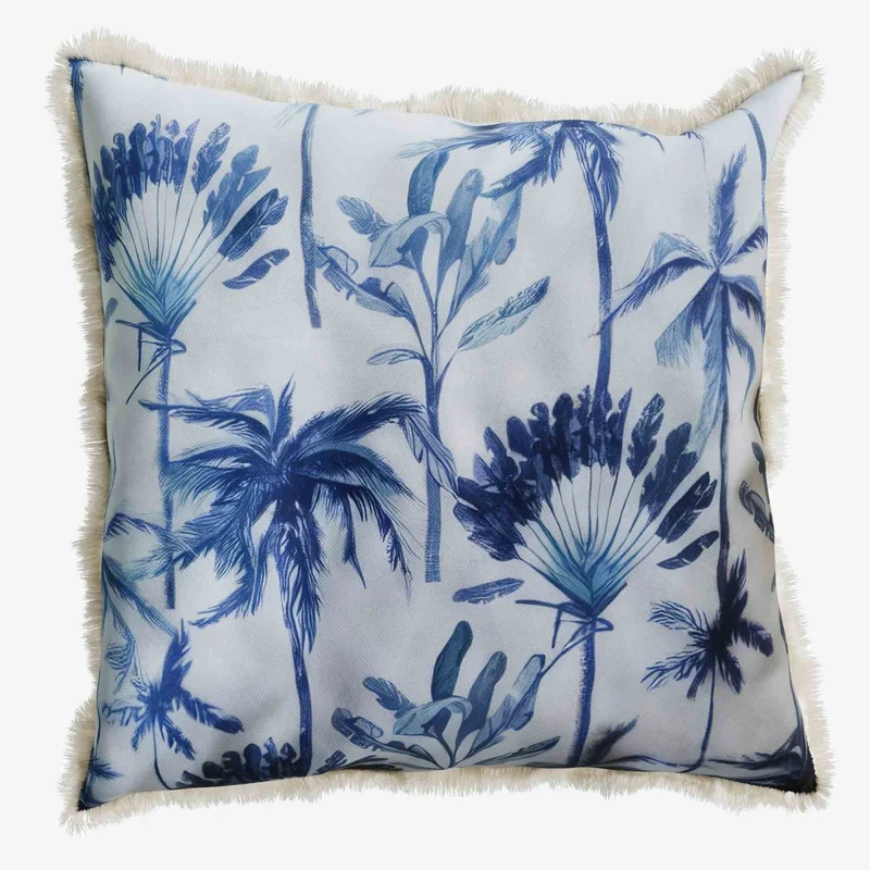 Coussin carr feuillage tropical bleu Dakar