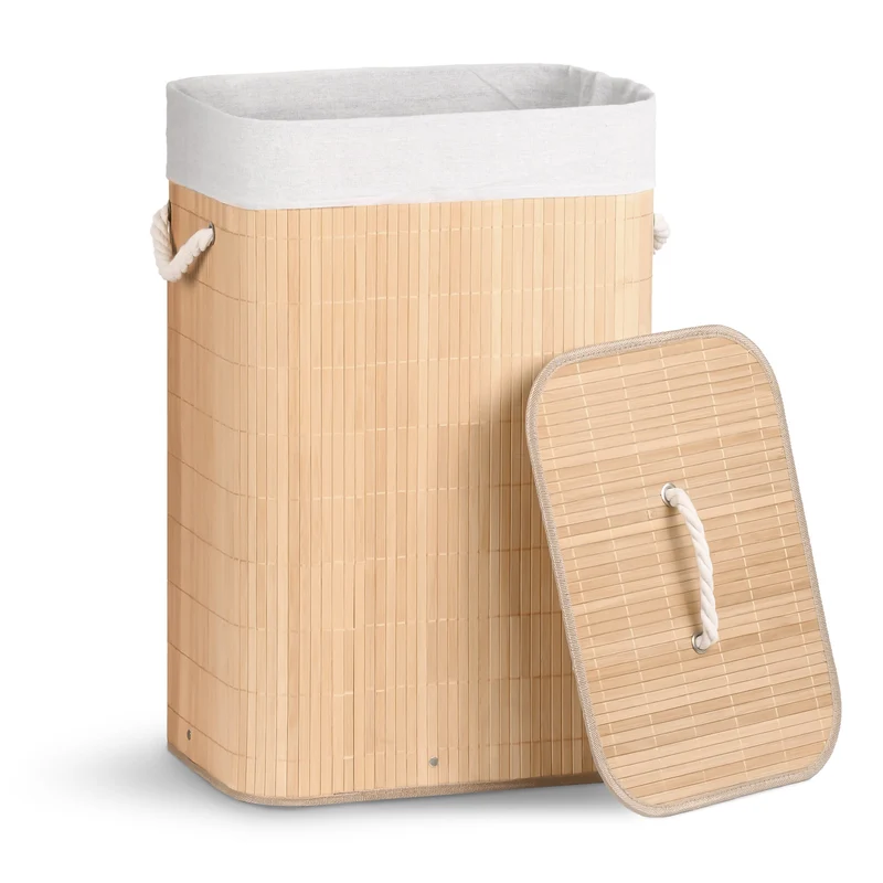 Panier a linge en bambou rectangulaire avec couvercle 72L