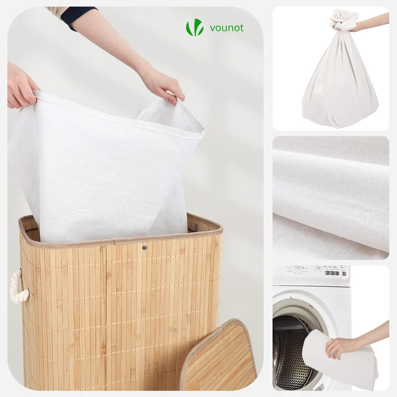 Panier a linge en bambou rectangulaire avec couvercle 72L