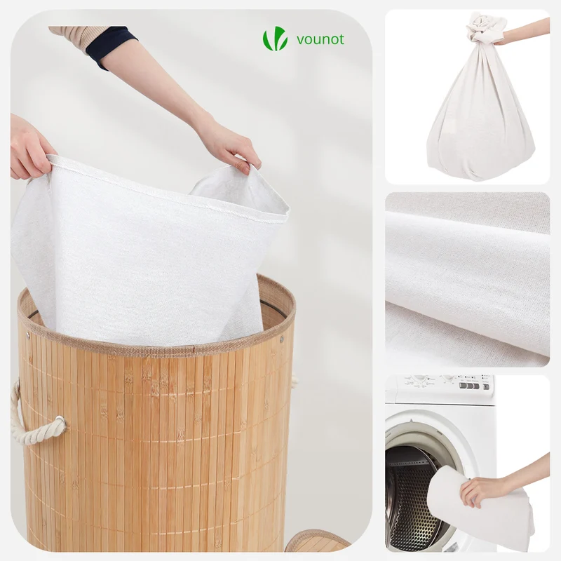 Panier a linge en bambou rond avec couvercle 58L