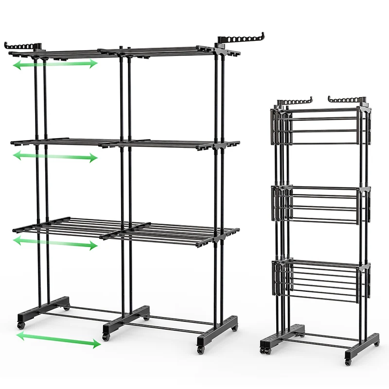 Sechoir a linge etendoir extensible et pliable grande capacite sechage 190x53x170cm Noir
