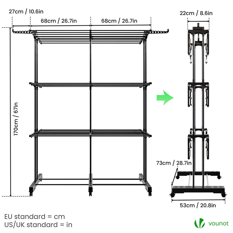 Sechoir a linge etendoir extensible et pliable grande capacite sechage 190x53x170cm Noir
