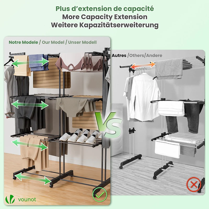 Sechoir a linge etendoir extensible et pliable grande capacite sechage 190x53x170cm Noir