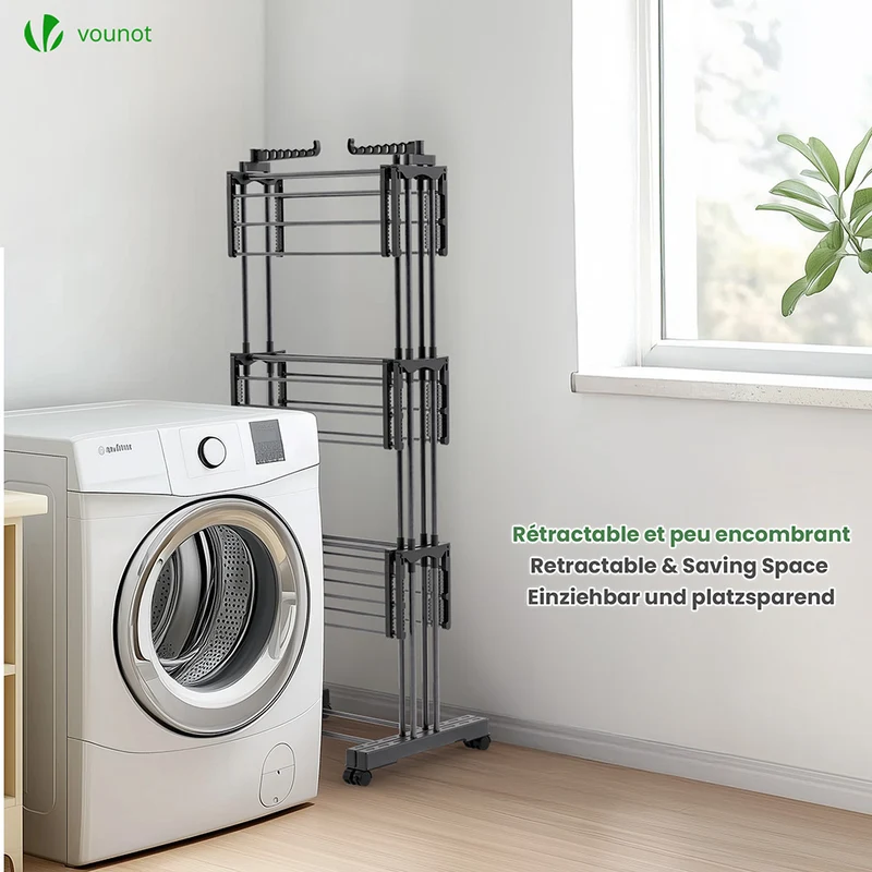 Sechoir a linge etendoir extensible et pliable grande capacite sechage 190x53x170cm Noir