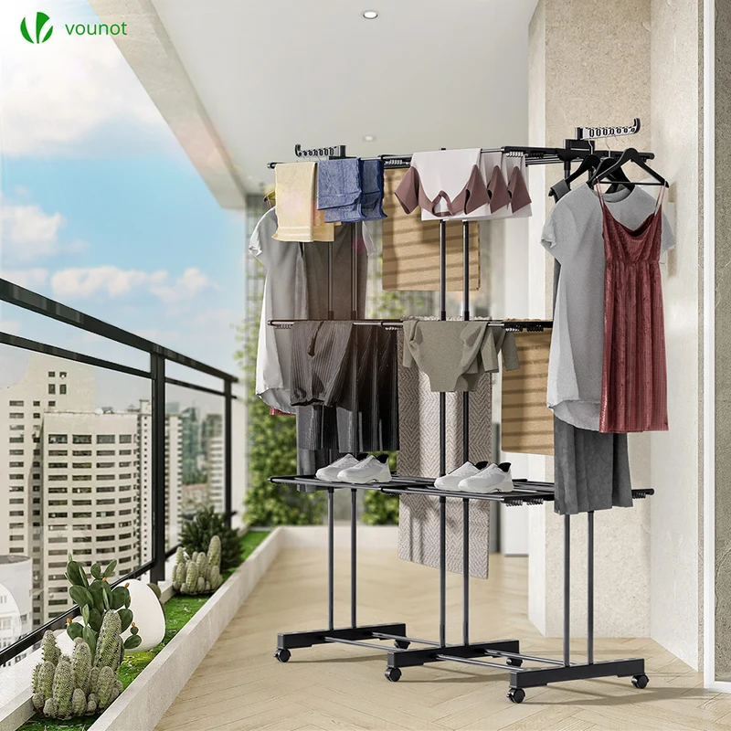 Sechoir a linge etendoir extensible et pliable grande capacite sechage 190x53x170cm Noir