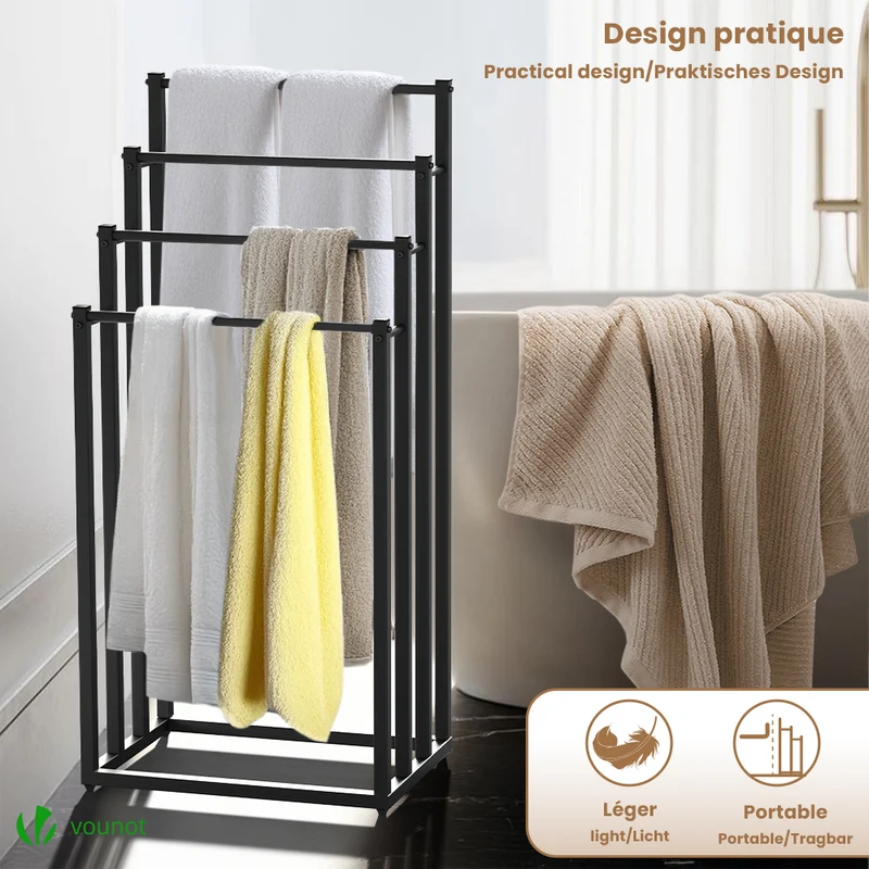 Porte serviettes sur pied autoportant 4 niveaux noir