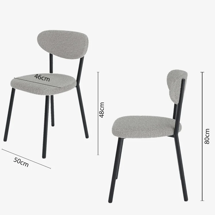 Lot de 2 chaises tissu bouclette pied métal