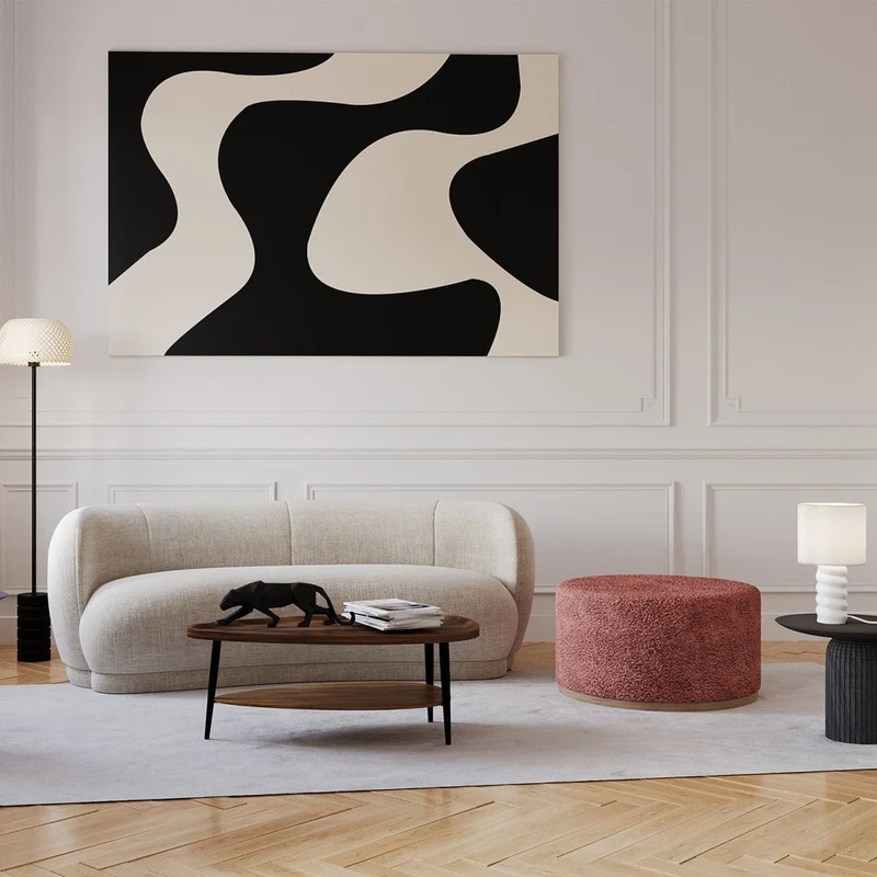 Grand pouf rond ottoman en bouclette rose Victor