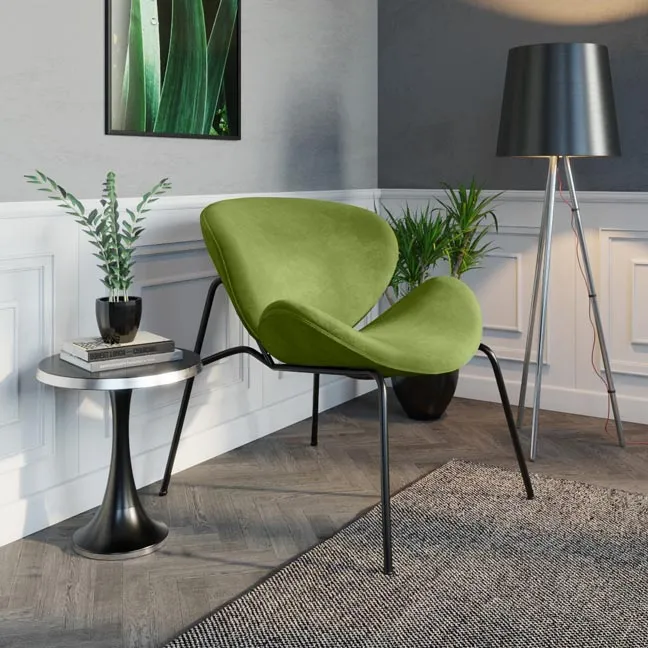 Fauteuil velours vert olive