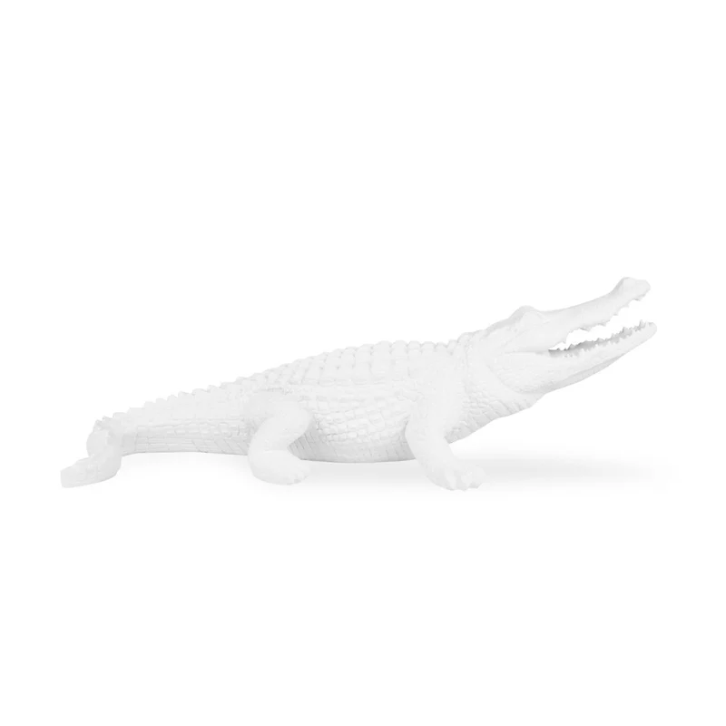 Crocodile décoratif blanc en polyrésine