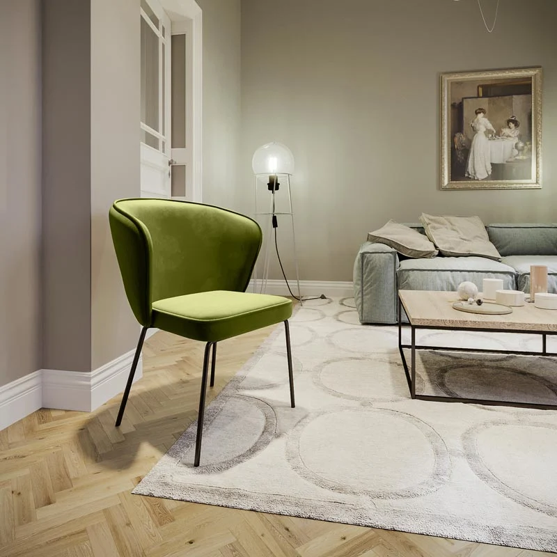 Chaise en velours vert kaki