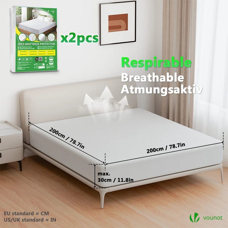 Lot de 2 Protège Matelas Alèse Impermeable avec jupe elastiquee 200x200x30cm