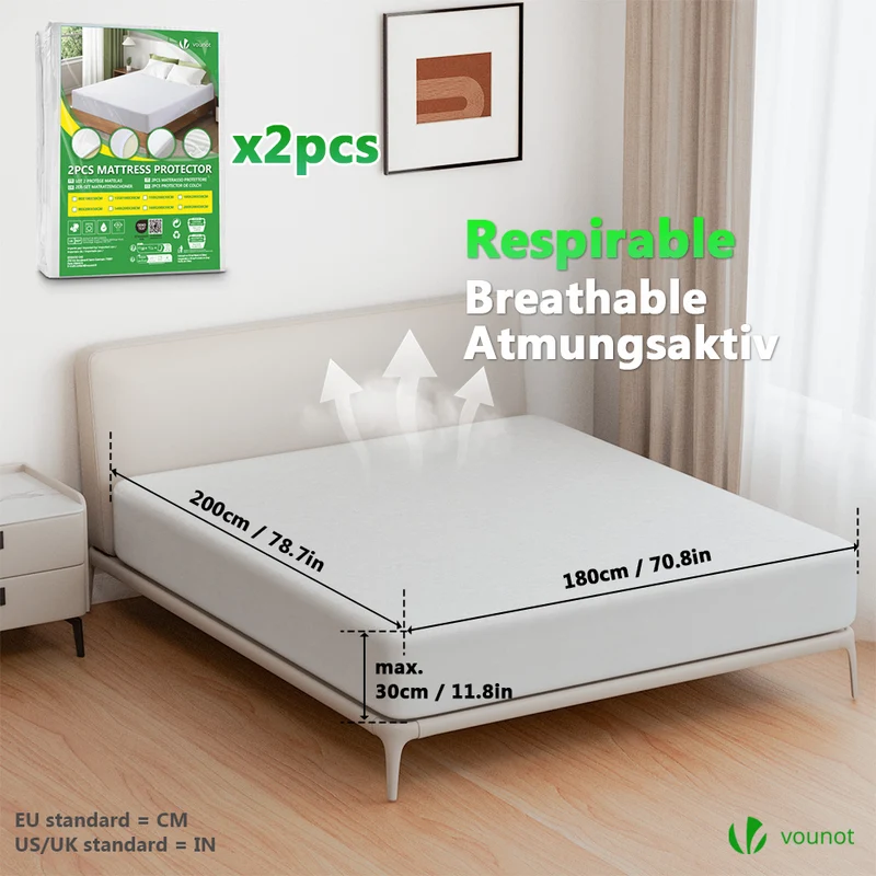 Lot de 2 Protège Matelas Alèse Impermeable avec jupe elastiquee 180x200x30cm