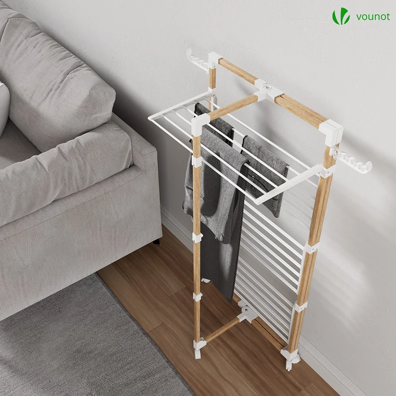 Sechoir a linge etendoir tour pliable 3 niveaux 69x69x136 cm style bois blanc