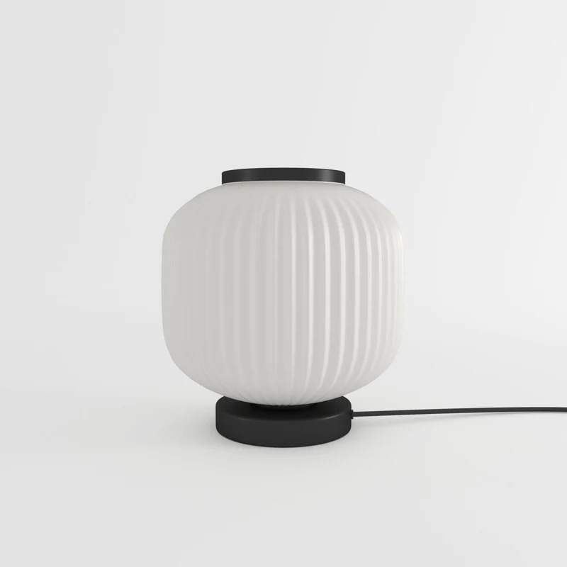 Lampe à poser en verre opaque blanc et métal noir