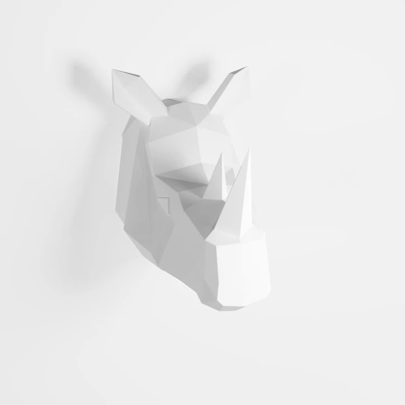 Troph e d coratif mural rhinoc ros blanc en polyr sine